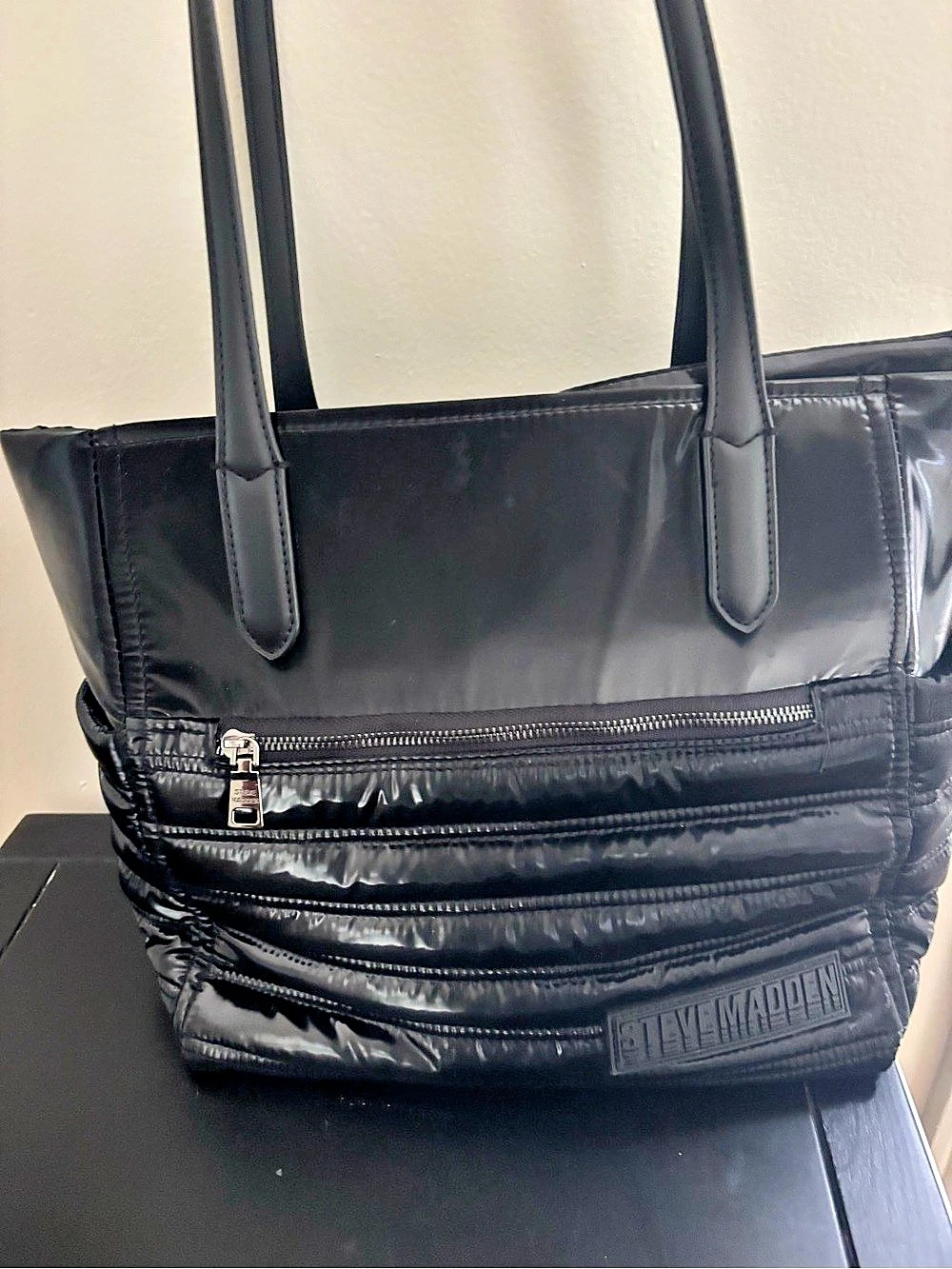Steve Madden Black Quilted Puffer Tote Bag